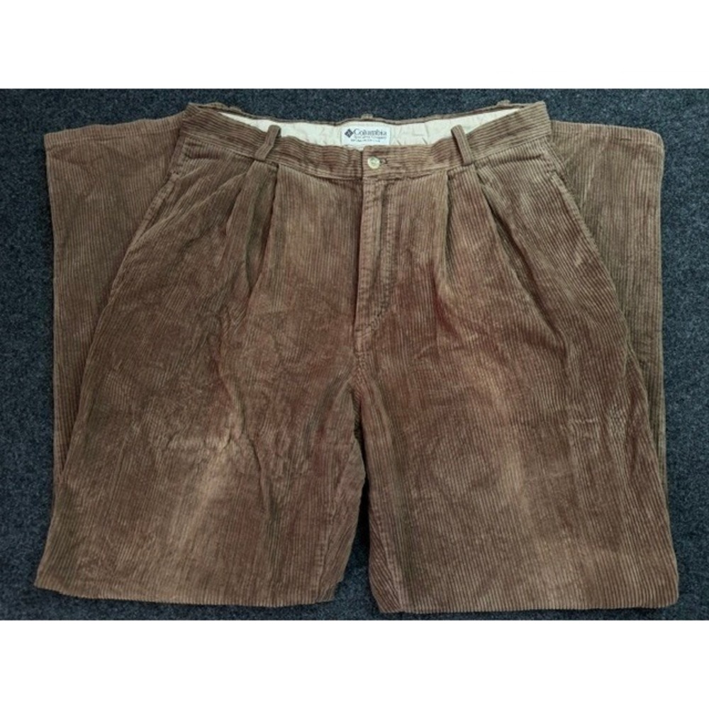 Columbia Sportswear Mens Brown Corduroy Pleated Pants 34x32 Vintage Style Cotton